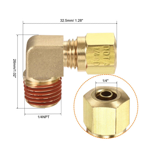 MECCANIXITY brass elbow compression fitting, 1/4 NPT x 1/4 in tube OD, 90-degree adapter, pack of 2