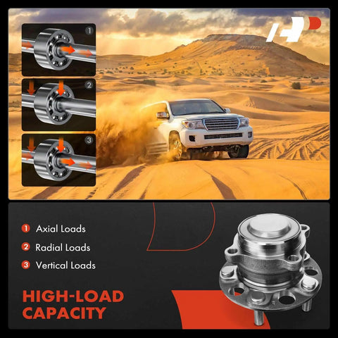 2X Rear Wheel Bearing And Hub Assembly For Honda Accord 2014 2020 FWD 5 Lug Compatible With Hybrid And Gas Models Replacement Set OE Quality Bearings And Hubs With Easy Install Durable Steel Construction Resilient Performance displayed in a rugged off-road environment with high-load capacity diagram.