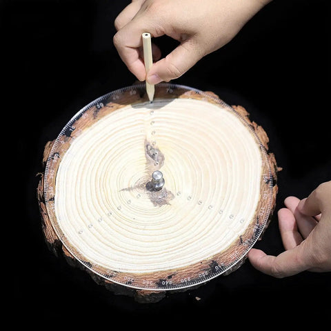 Round Center Finder Compass For Wood Lathe And Bowl Making 200mm Centering Tool in use on a wooden piece