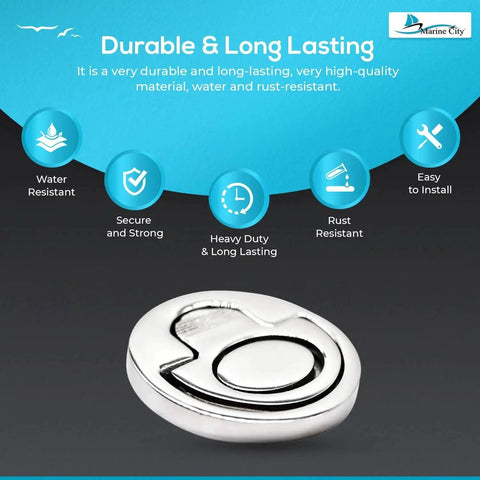 Front view of Marine City round spring-loaded flush lifting ring, 2 in diameter, 316-grade stainless steel.