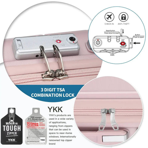 Lightweight Nude Pink 2 Piece Carry On Luggage Set with 20 Inch Hardside Spinner Case and 14 Inch Mini Cosmetic Case TSA Lock detail