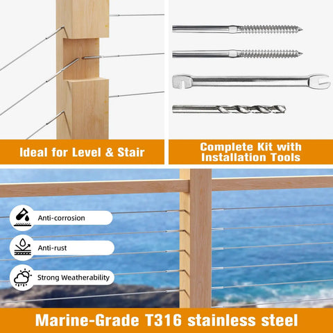 Swage Lag Screws For Cable Railing Kit 100 Pack T316 Stainless Steel Left And Right Handed Thread One Eighth Inch Cable Hardware