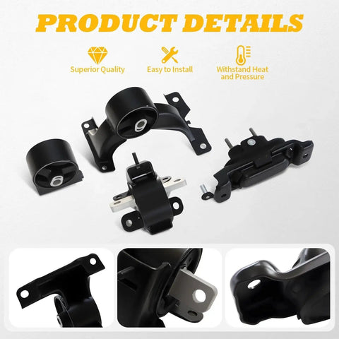 4 Piece Engine And Transmission Mount Set For Grand Caravan 2011 To 2020 V6 3.6L Automatic Replacement Mounts For Town And Country CV Routan A5665 A5480 A5589 A5577 Direct Fit Replacement To Restore Performance And Minimize Vibration For A Smooth Quiet displayed with detailed view of individual mounts