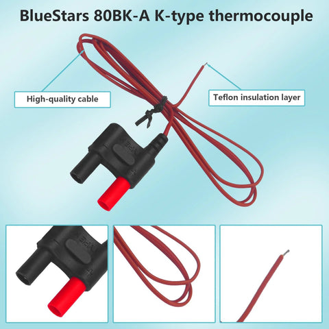BlueStars 80BK-A K-type thermocouple with bead probe and red insulated leads for Fluke multimeters