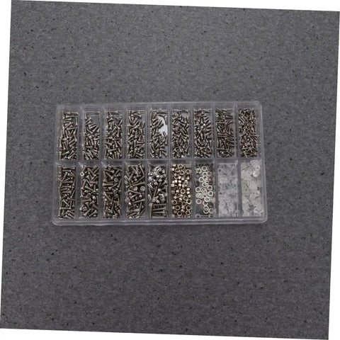 Must Have Mini Screw Kit Set Stainless Steel Miniature Screws visible in plastic organizer tray, rust resistant, for repairs