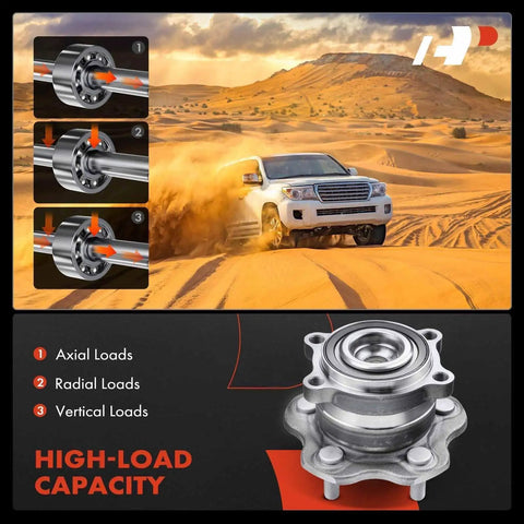2 Pack Rear Wheel Bearing And Hub Assembly For Nissan And Infiniti FWD Models Compatible With Altima Pathfinder Maxima Murano QX60 JX35 Five Lug Design For A Secure Fit And Smooth Quieter Ride Drop In with high-load capacity and load type illustrations