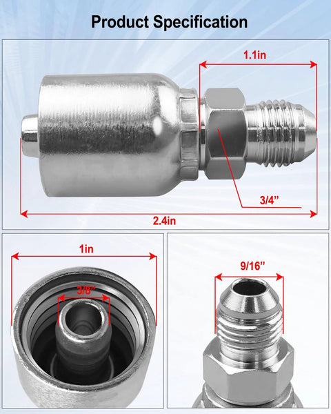 12-piece Amazon chrome hydraulic hose fittings set, 3/8 in to 3/8 in JIC, 37° male ends