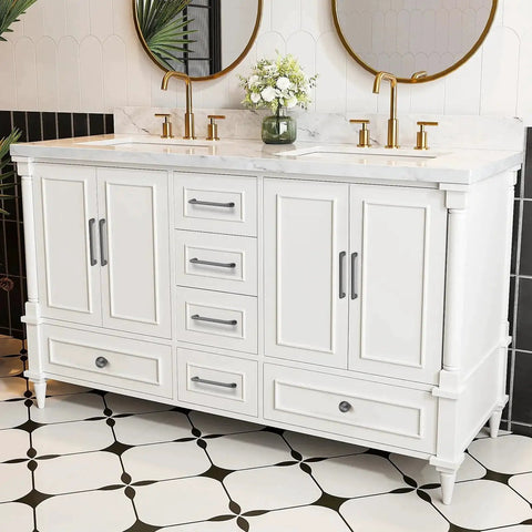 Front view of vanity with 10 Pack Matte Dark Gunmetal Gray Modern Cabinet Pulls With 5 Inch Center To Center 128mm Timeless Drawer Pulls