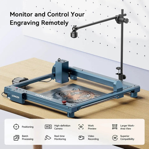 Advanced Wide Angle LightBurn Camera Kit For Laser Engravers With 5MP HD Auto Positioning Video Recording Multi Task Engraving And Job Preview For A Large 740x560 Mm Engraving Area installed on laser engraving machine.