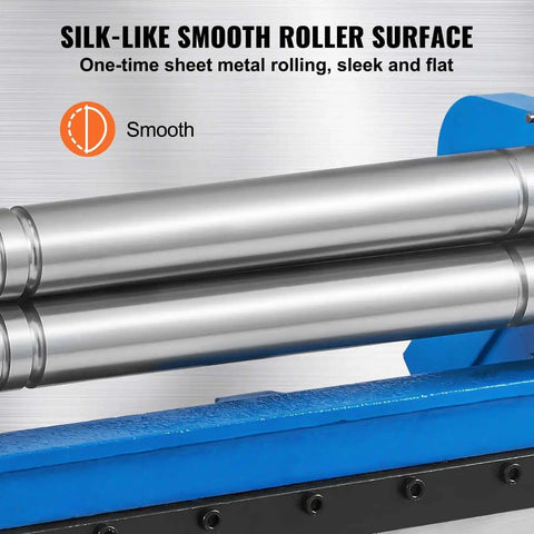 Smooth rollers on 12 Inch 3 In 1 Sheet Metal Brake Shear Roll Machine With 20 Gauge Capacity And 90 Degree Bend.