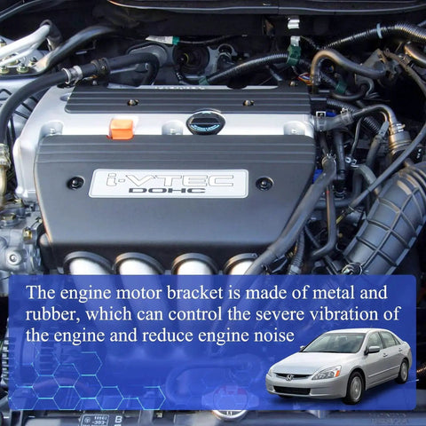 Honda Accord 2.4L engine compartment highlighting engine mounts with text on vibration reduction, featuring car image.