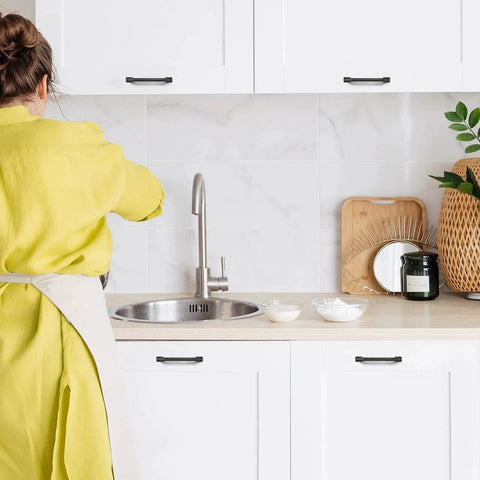Three Pack Matte Black Cabinet Pulls Three And Three Quarters Inch Modern Arch Handles on kitchen cabinets.