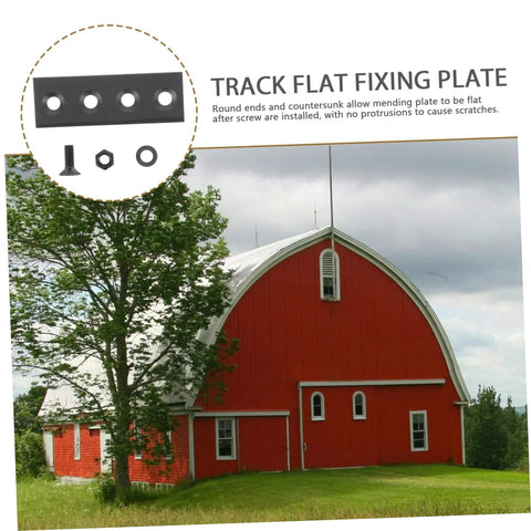 Barn Door Hardware Track Black Connectors Low Profile Repair Kit showing fixing plate and screws with a red barn