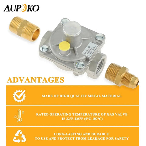 Half Inch Gas Pressure Regulator For Natural Gas And LPG Interchange With Two Brass Half Inch NPT Adapters, metal material and benefits