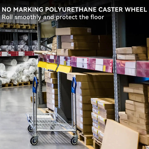 4 Inch Polyurethane Shopping Cart Wheels Replacement Casters Set Of 4 With 1200 Lbs Total Load Capacity Silent Shock Absorbing No Marking Ideal For Cart Furniture Utility Carts Durable And Quiet Rolling For Heavy Duty Use on metal cart in warehouse