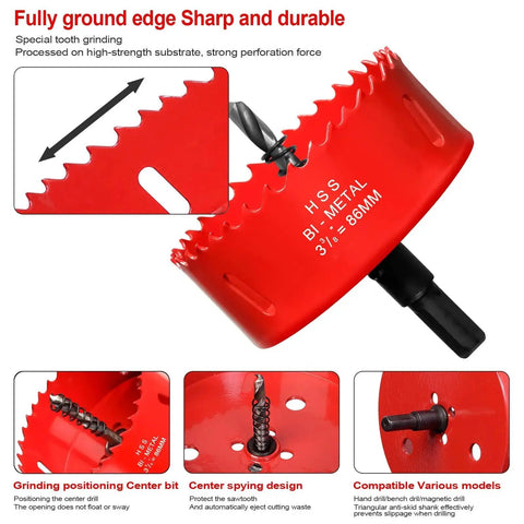 3 3/8 Inch Hole Saw For Wood And Plastic Bi Metal HSS Core Drill Bit Cutter 86mm with sharp teeth and center positioning bit