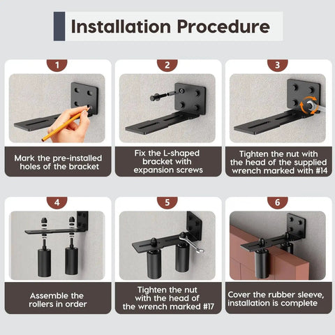 Installation steps for Heavy Duty Slide Gate Roller Guide With L Rear Post Steel Bracket Sliding Gate Hardware Kit Support Assembly For Sliding And Rolling Gates Garage Wood And Fence Doors Black Finish 4 Inch