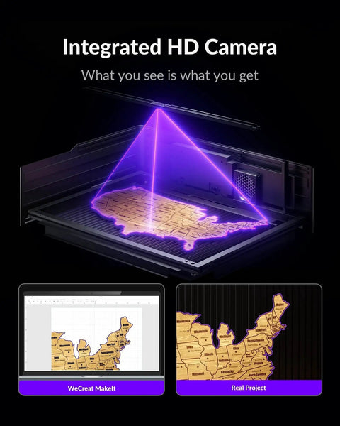Powerful 45W Desktop Laser Engraver And Cutter With Rotary Pro Auto Lifting And HD Camera for precise wood engraving.