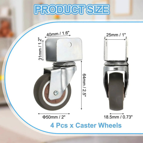 Swivel Caster Wheels Set Four Pcs 2 Inch 50 Mm Thermoplastic Rubber With 1 Inch U Bracket Opening For Furniture Office Chairs Carts Cabinets 55 Lb Capacity Per Caster Brown Ideal For Home And Workplace Use