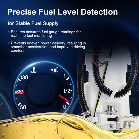 Honda Civic Fuel Pump Assembly With Sending Unit Direct Fit Replacement For 2001 To 2005 1.3L 1.7L 2.0L L4 In Tank Gas Pump Replaces OE 17045-S5A-A00 17045-S5A-A31 with gauge and fuel flow graphics