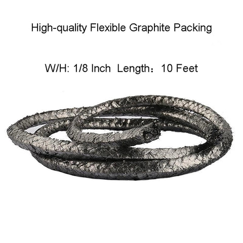 Graphite gland packing rope coil, 1/8 in cross-section, 10 ft length, high-temp seal for water pumps and valves