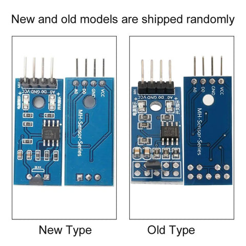 Image of two types of Five Pack Hall Effect Sensor Switch Modules, Linear Magnetic Sensor 3.3V, showing new and old models side by side.