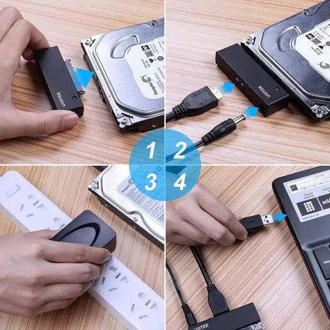External USB 3 0 To SATA III Hard Drive Adapter Kit With 12V 2A Power Supply for HDD SSD and Optical Drive in use