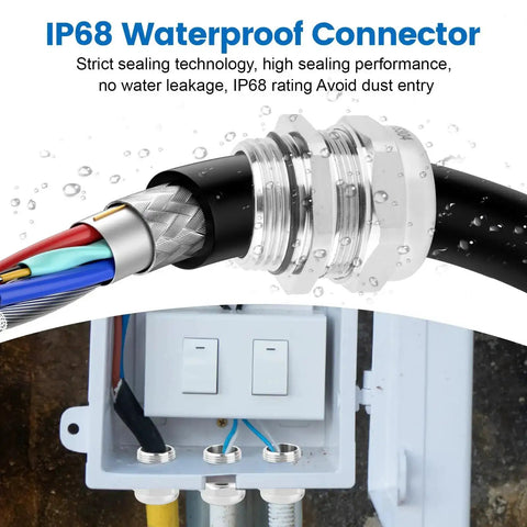 Two Pack 1/2 Inch NPT Stainless Steel Waterproof Cable Gland With Adjustable Glands IP68 Rated Heavy Duty Strain Relief Cord Grip Connectors