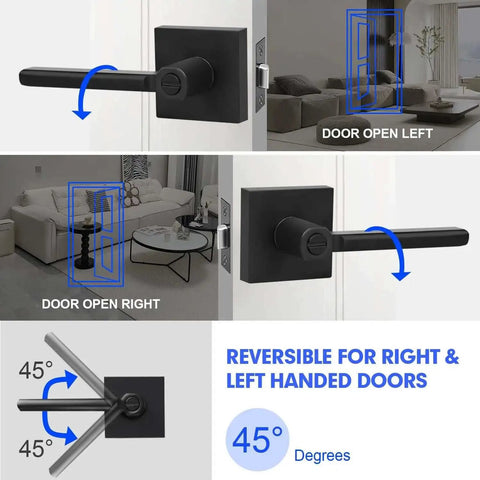 Privacy Door Levers Two Pack Black Heavy Duty Interior Door Handles For Bed And Bath Keyless Locksets, reversible installation guide