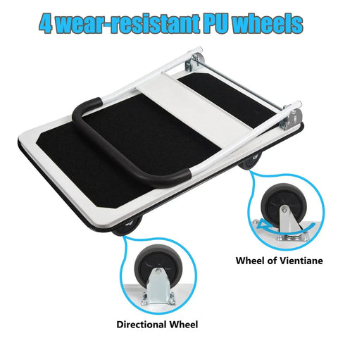 Heavy Duty Foldable Platform Truck With 880 Lb Capacity showing foldable frame and four wear-resistant PU wheels