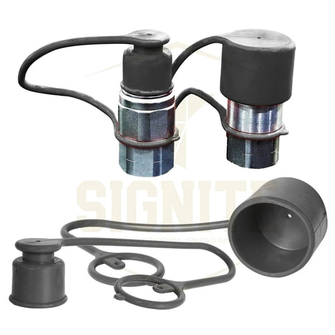 2-pack ISO 16028 flat-face hydraulic quick-disconnect dust caps and female plug covers, black