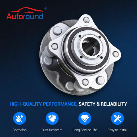 Front Wheel Bearing And Hub Assembly For Toyota Tacoma 2005 Through 2019 4Runner 2003 Through 2019 FJ Cruiser 2007 Through 2009 Six Lug With ABS Front Hub Assembly Replacement For Prerunner SR5 And TRD displayed on dark background