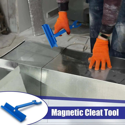 Worker using 6 Inch Magnetic TDC And TDF Cleat Tool for HVAC duct and sheet metal installation in narrow spaces
