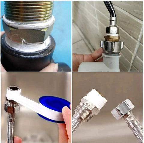 PTFE Pipe Sealant Tape 5.5 Mil Thick Waterproof Thread Sealant For Plumbing Fittings in use on metal connections.
