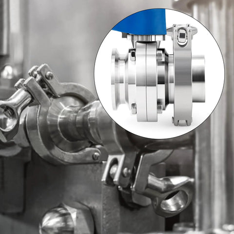 Butterfly valve kit, 4-inch OD, 304 stainless steel, tri-clamp ferrule flange
