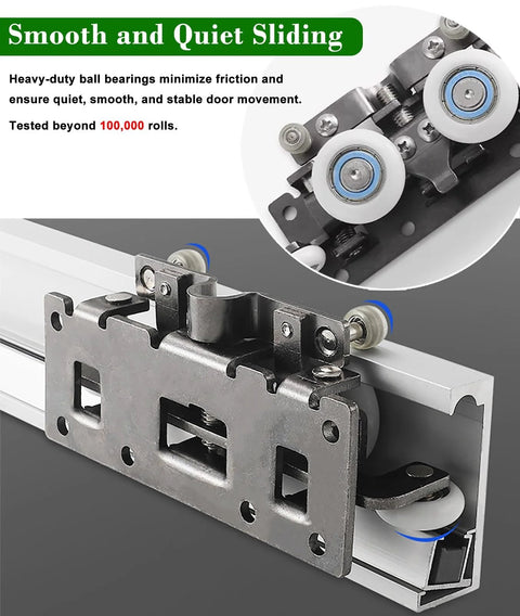 Ghost Mirror Sliding Door Hardware Kit With Trackless Aluminum Pocket Rail, Soft Close, Wall Mounted detail view