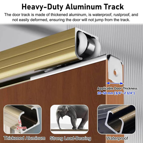 Outdoor Sliding Door Rail Kit For Pocket Doors shown with thickened aluminum track, suitable for 20-50 mm door thickness.