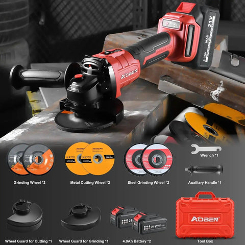 Cordless 4.5 Inch Angle Grinder Kit With 21V Brushless Motor 3 Speed Settings 2x 4.0Ah Batteries And Charger Heavy Duty Cut Off Tool For Metal Cutting Grinding And Polishing From AOBEN