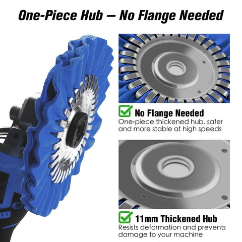 Close-up of 8 Inch Airway Buffing Wheels And 9 Piece Aluminum Polishing Kit For Angle Grinder With 5 Eighth Inch Arbor Hole