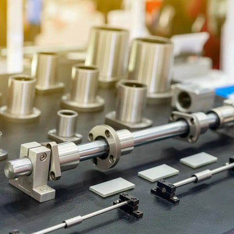 Two Pack Aluminum Linear Motion Rod Rail Clamp Guides For 8mm Shafts shown in a CNC setup with precision fit and smooth sliding.