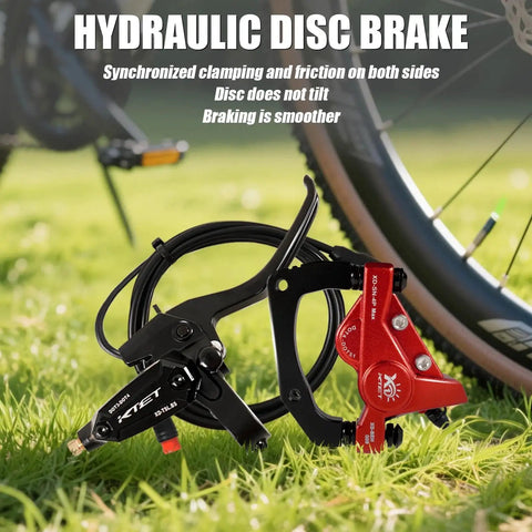 Amazon red 4-piston hydraulic disc brake caliper and black lever for e-bike, includes hose