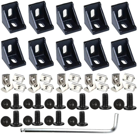 10 Piece 90 Degree Corner Bracket Set For 4040 Aluminum Extrusion 8mm Slot Solid Cast Steel Built To Last Rust Resistant Heavy Duty Black Finish Includes M6 T Nuts For Secure Positioning