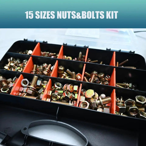 Organizer box with Heavy Duty Metric Bolt And Nut Set 705 Pieces M6 M8 M10 M12 Class 8.8 Hex Bolts And Nuts Zinc Plated