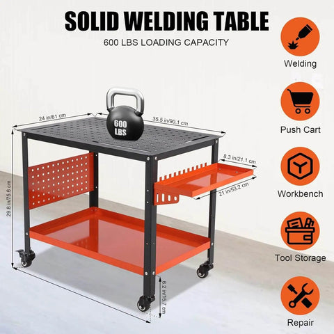 36 By 24 Inch Steel Welding Table With Heavy Duty Frame And 1200 Pound Capacity, Portable Rolling Workbench For Shop Or Garage