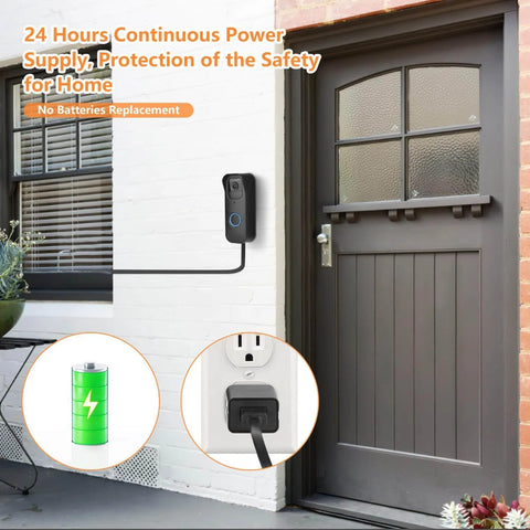 Installed 2in1 Power Cable With Adapter And Adhesive Doorbell Mount For Video Doorbell 1st 2023 Release No Drill Easy Install With Sixteen Point Four Feet Charging Cord on outdoor door.