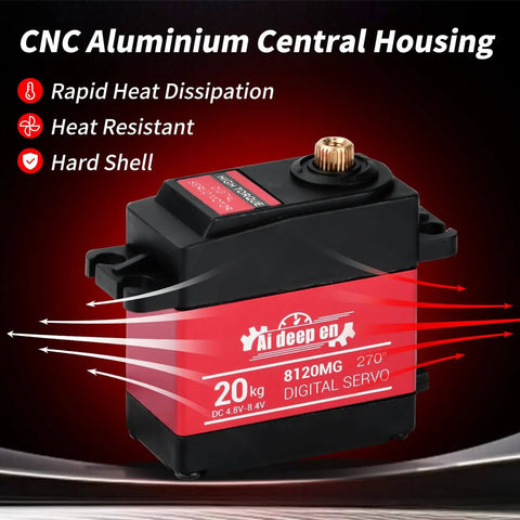 2-Pack 20KG High Torque RC Servo With Full Metal Gear Waterproof Housing, CNC aluminium for rapid heat dissipation