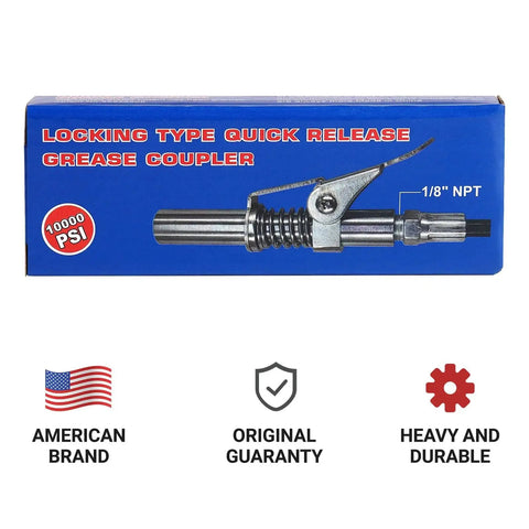 Worlds Smallest Grease Gun Coupler For Tight Spaces With 0.53 Inch Diameter High Pressure Quick Release Tip Fits All 1/8 NPT Manual And Electric Grease Guns OKYOUK Recessed Zerks Compatible Durable Locking And Smooth Release packaging