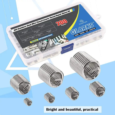 200 Pcs Stainless Steel Wire Thread Inserts Kit M3 M4 M5 M6 M8 M10 M12 Helical Coil Sleeves For Automotive And Machinery Repairs Built From 304 Stainless