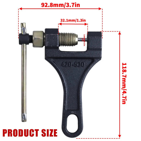Chain Breaker Tool 420 428 520 525 528 530 For Dirt Bike ATV Quad Go Kart Scooter Motorcycle Bicycle, dimensions shown