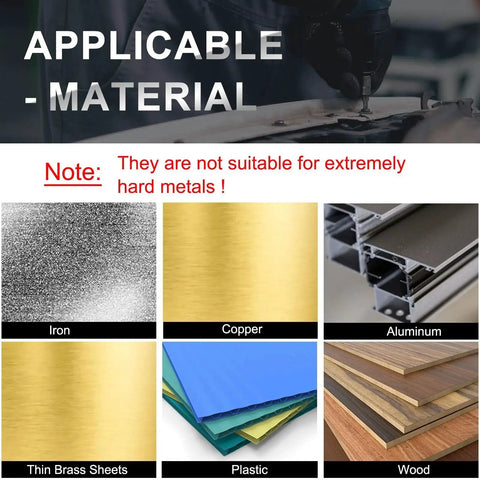 Image showing applicable materials for 23/32 Inch Drill Bit Pro Grade With 1/2 Inch Reduced Shank 3 Flat Shank 4241 High Speed Steel. Not for extremely hard metals.